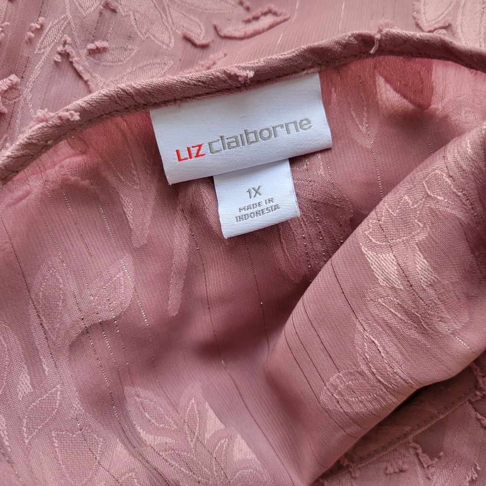 Liz Claiborne 1X Lavender Blouse Top Plus Size Boat Neck Metallic Long Sleeve - Picture 8 of 10
